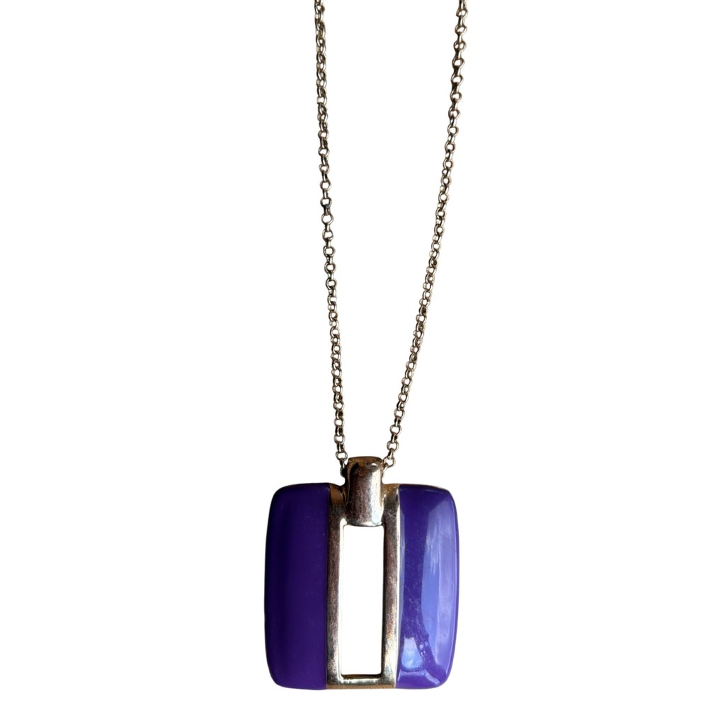 Vintage Purple Enamel Geometric Square Pendant  Necklace Chic‎ Statement